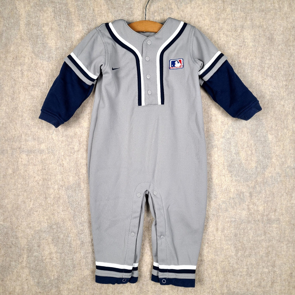 Vtg 90s Nike Team MLB Logo One Piece Footless Romper 18-24 Months Retro Toddler